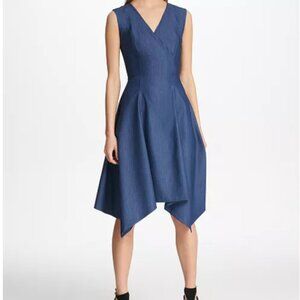 DKNY Asymmetrical v-neck handkerchief hem Navy Dress